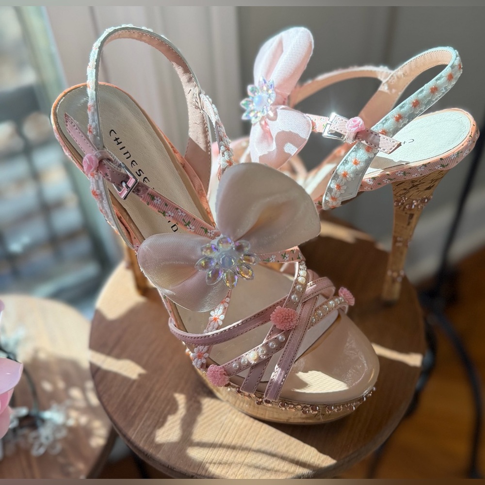 Custom HandAdorned OOAK Cork Platform Stilletto Women Runway Statement Heels 8.5 - Picture 10 of 16
